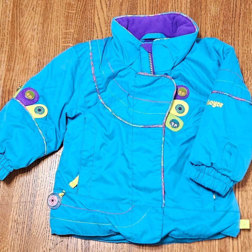 VNTG Obermeyer Full Zip Puffer Blue Yellow Floral Fun Bright Jacket Coat Kids 2